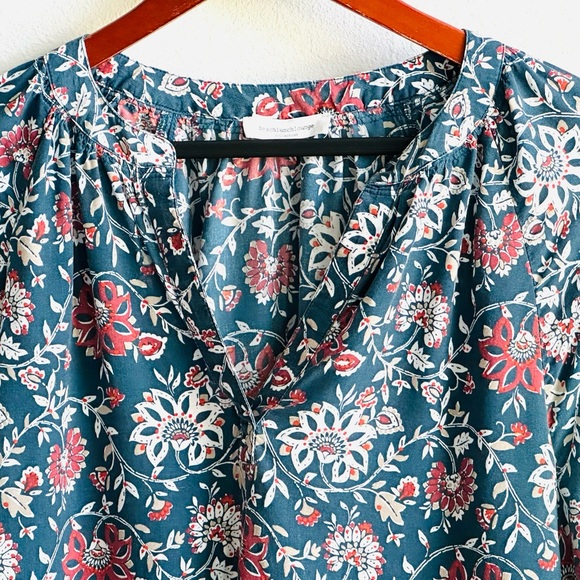 Beach Lunch Lounge size Large Navy Blue & Red Floral Boho Peasant Tunic Top - Picture 3 of 14